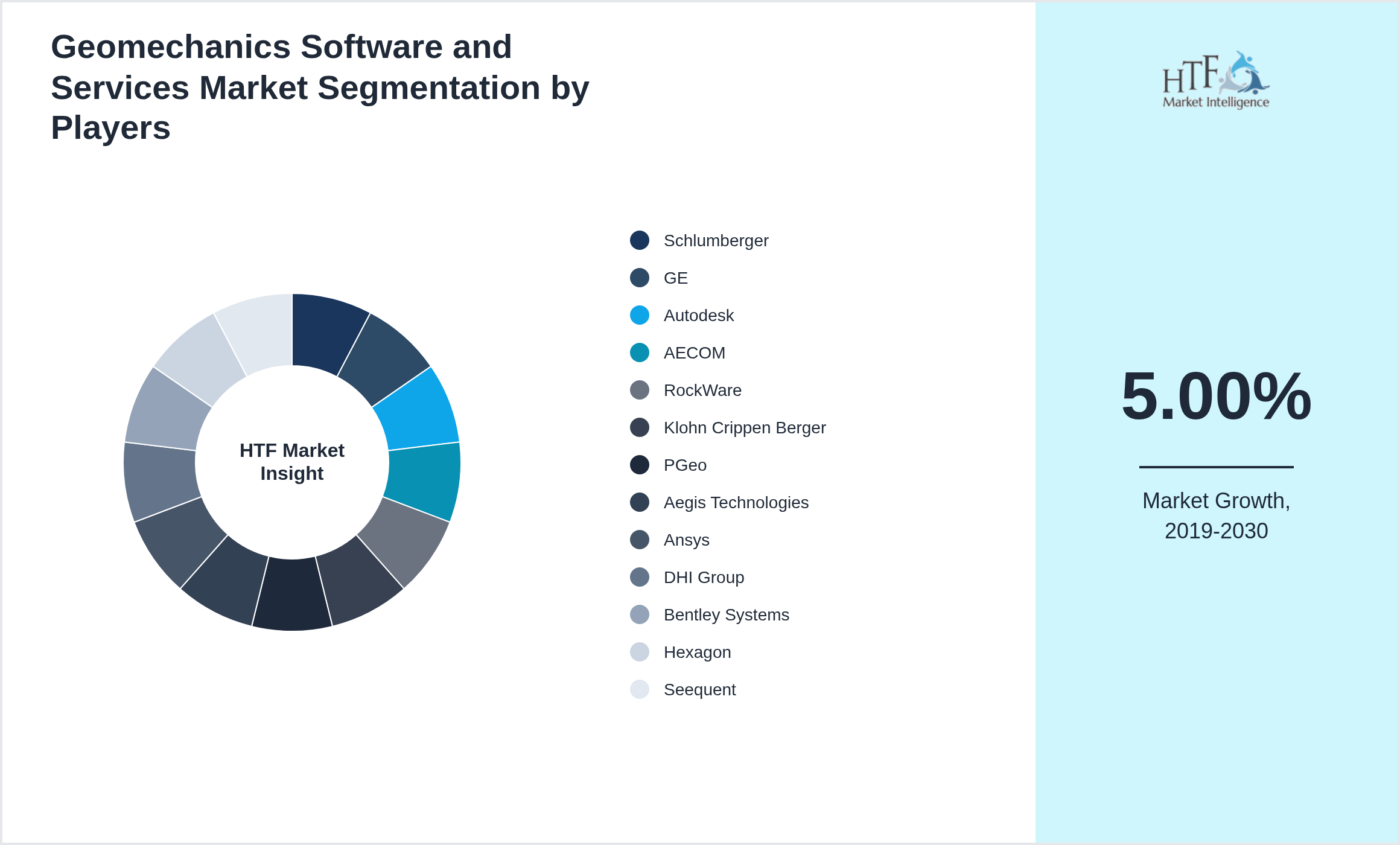 Geomechanics Software and Services Market analysis for Schlumberger, GE, Autodesk, AECOM, RockWare, Klohn Crippen Berger, PGeo, Aegis Technologies, Ansys, DHI Group, Bentley Systems, Hexagon, Seequent